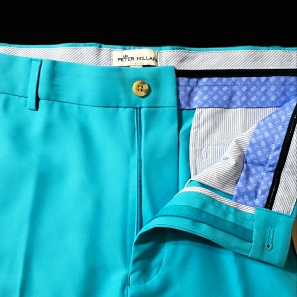 Peter Millar Crown Sport Mens 35 High Drape Blue Performance Stretch Shorts - Picture 7 of 8